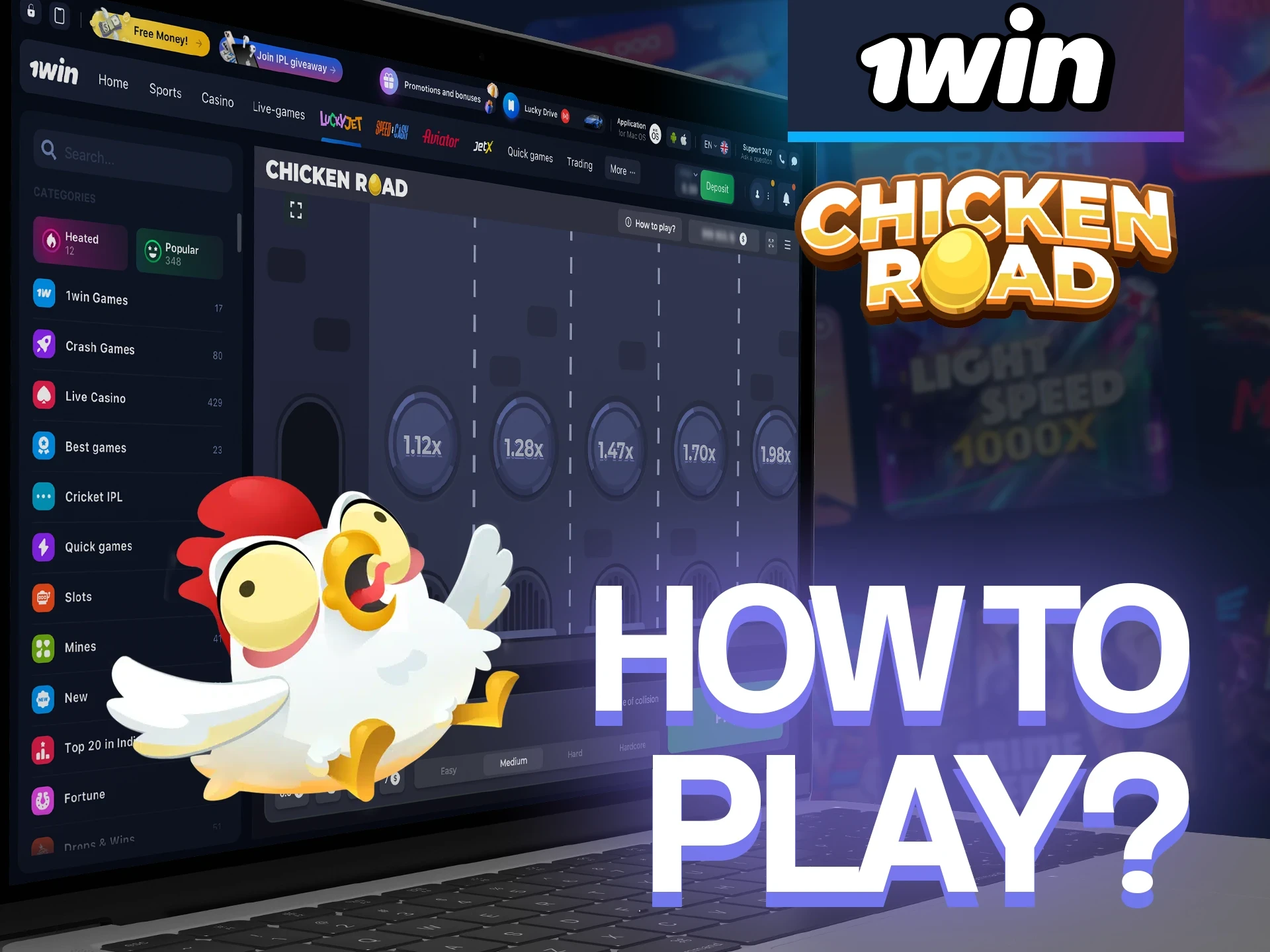 Simple steps to start playing Chicken Road at 1win.