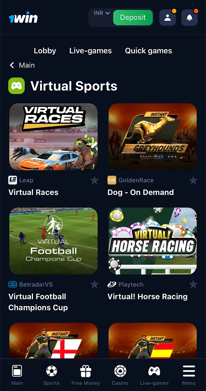 Choose your favourite category in virtual sports from bookmaker 1Win.