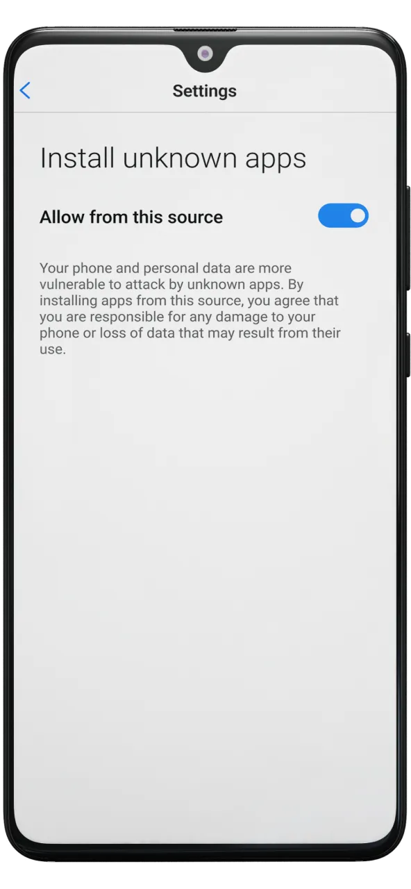 Allow installation from unknown sources to install the 1win app.